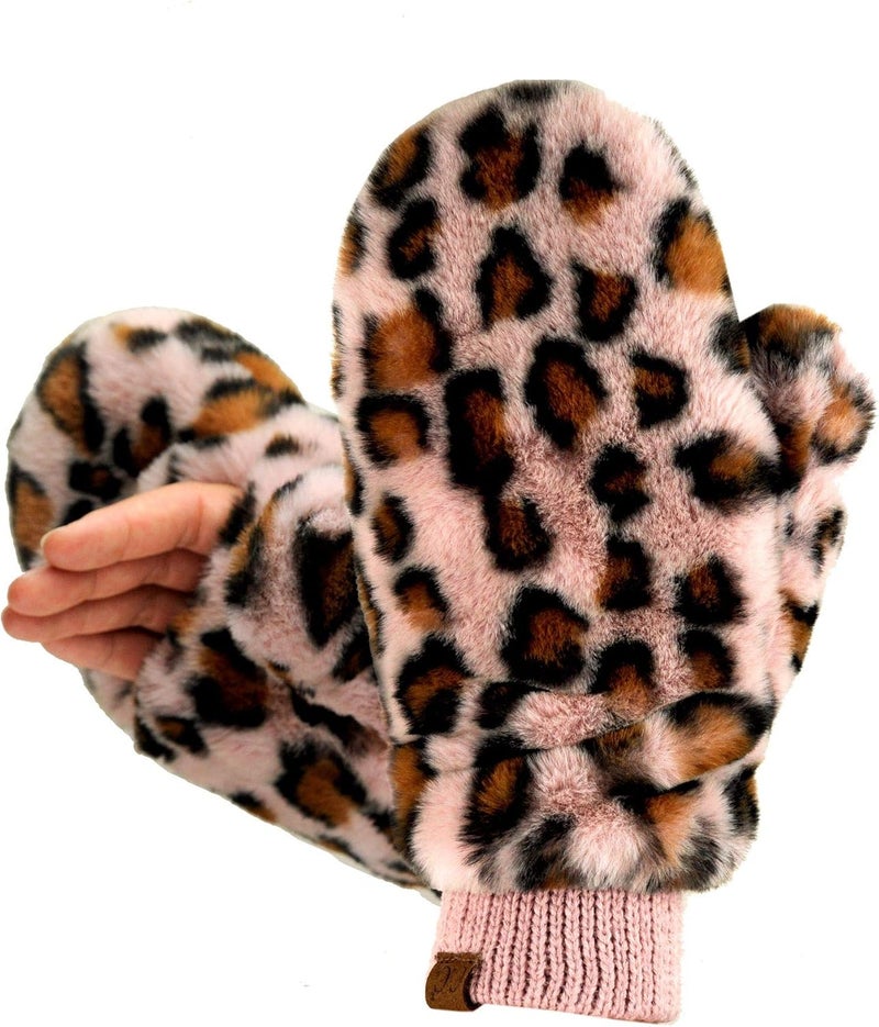 Cc Women's Faux Fur Wrist Length Fingerless Sherpa Lined Convertible Mittens Gloves - Image 2